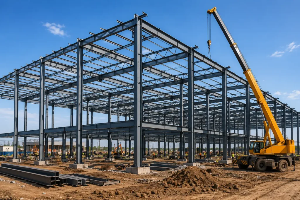 PEB Companies in Delhi NCR constructing an industrial warehouse