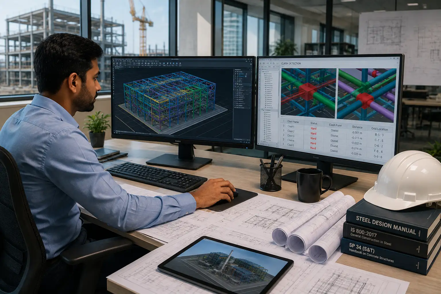 Engineers using BIM software and value engineering to optimize industrial project costs